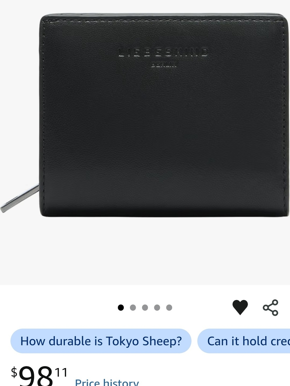LIEBESKIND Berlin Thea Genuine Leather Wallet M Tokyo Sheep Black $98 NEW NIB